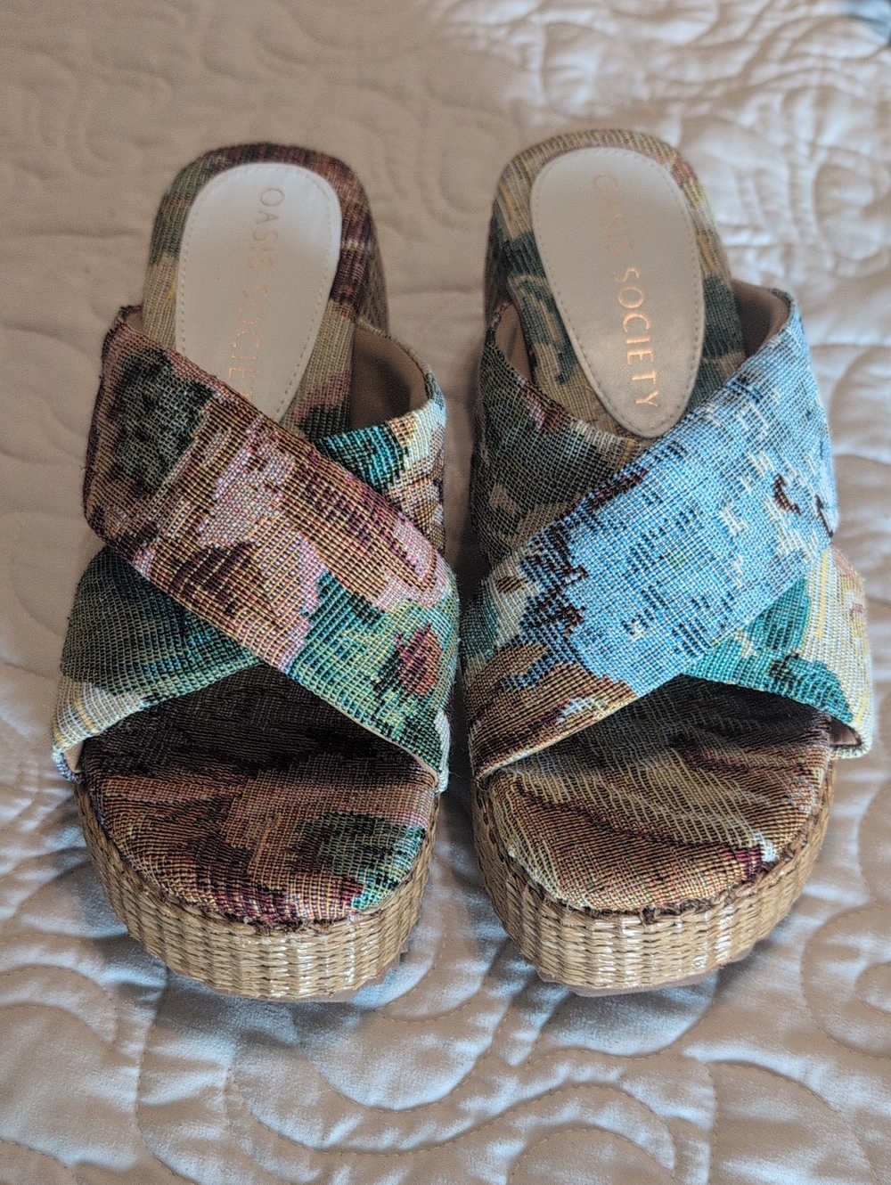Oasis Society Multicolor Crossband Wedge Sandals